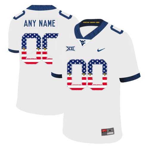 Men%27s West Virginia Mountaineers Customized White USA Flag College Football Jersey